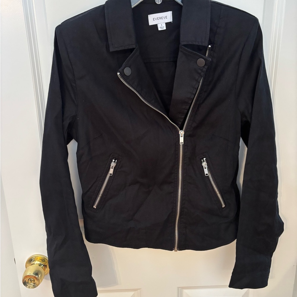 Evereve Black Linen-Look Moto Jacket